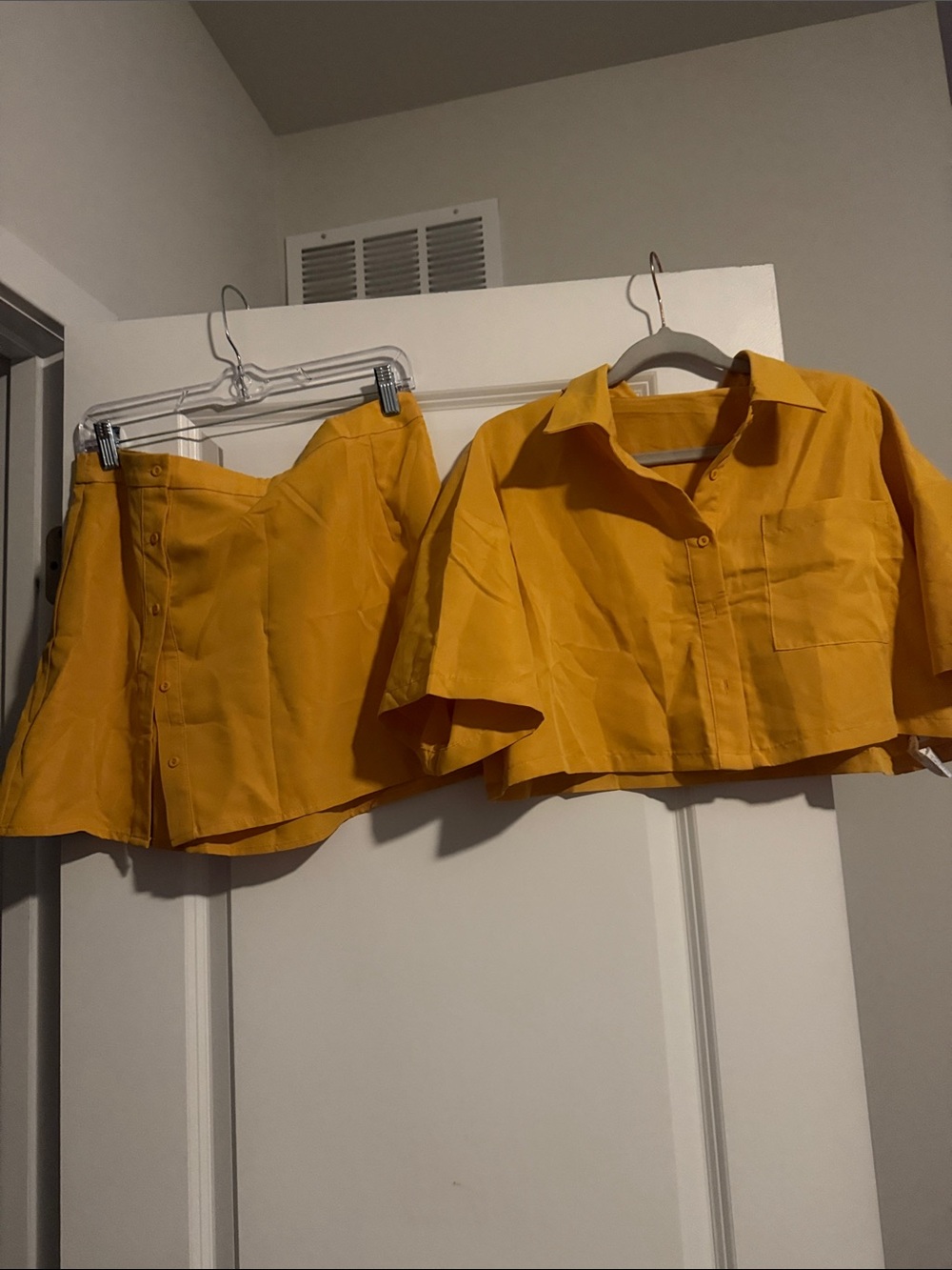 SHEIN Button-Front Mini Skirt set in Mustard